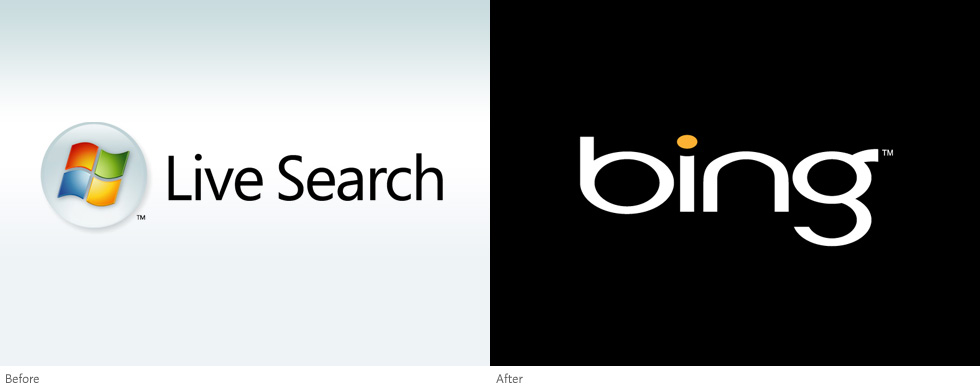 Logos: Live Search (before), Bing (after)