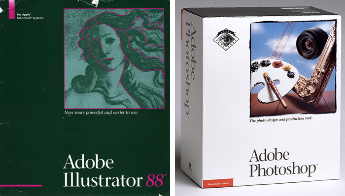 First versions of Adobe Illustrator and Adobe Photoshop