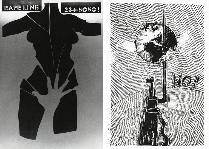 Posters by Lanny Sommese: Rape Line, 1987 (left); No!, 1991 (right) Posters by Lanny Sommese: Rape Line, 1987 (left); No!, 1991 (right)