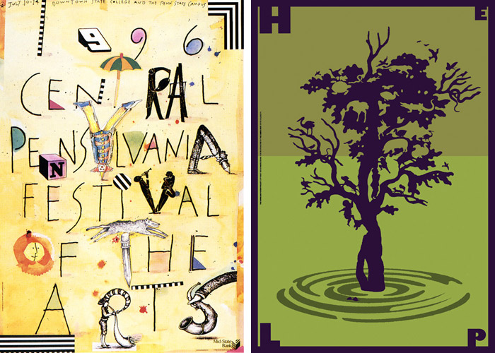 Posters by Lanny Sommese: Central Pennsylvania Festival of the Arts, 1996 (left); The Hurricane Poster Project, 2006 (right)