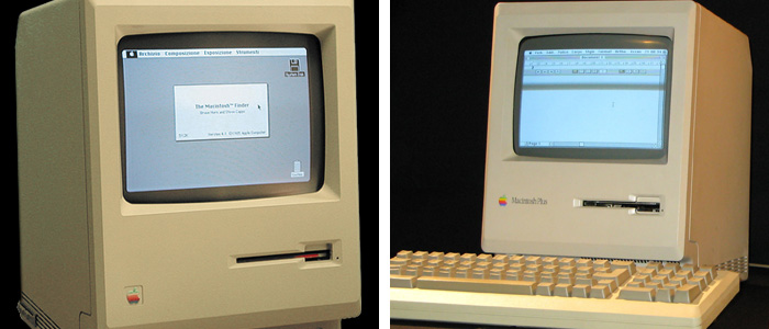 Apple Macintosh 128K, photo by Wikipedia user Grm wnr (Left) and Macintosh Plus, photo by Wikipedia user Rama (Right)