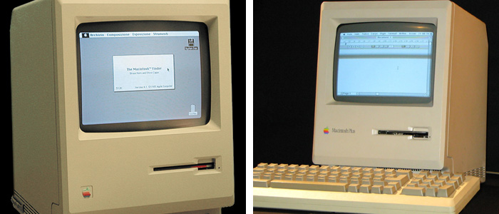 Apple Macintosh 128K, photo by Wikipedia user Grm wnr (Left) and Macintosh Plus, photo by Wikipedia user Rama (Right) Apple Macintosh 128K, photo by Wikipedia user Grm wnr (Left) and Macintosh Plus, photo by Wikipedia user Rama (Right)