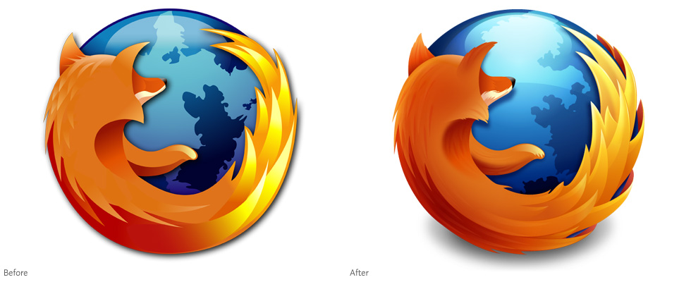 Firefox logo (2004) compared to Firefox logo (2009)