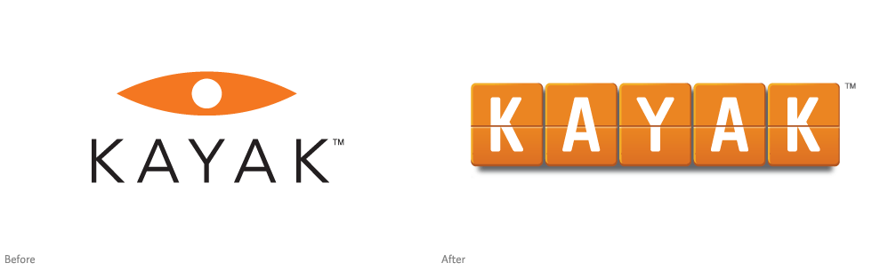 Kayak logo, before and after Kayak logo, before and after