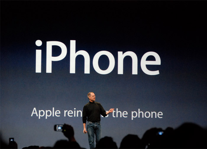 Myriad Apple is a customized version of the typeface, seen here as Steve Job unveils the iPhone.