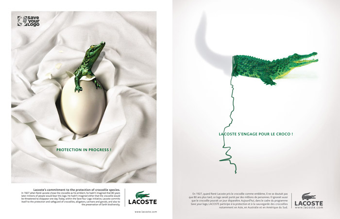 Advertising campaign announcing Lacoste’s Save Your Logo initiative.