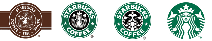 Starbucks logos throughout the years: 1971, 1987, 1992, 2011