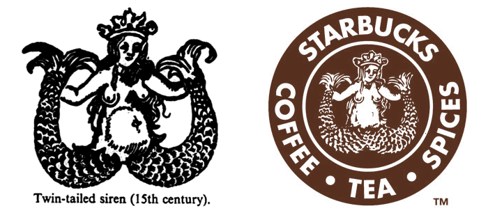 Illustration from A Dictionary of Symbols (left); Starbucks original 1971 logo (right) Illustration from A Dictionary of Symbols (left); Starbucks original 1971 logo (right)