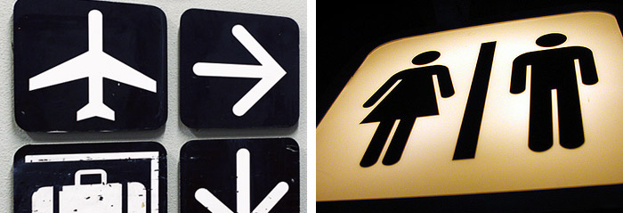 Symbols in use, Photo (left) by YaniG on Flickr, Photo (right) by massdistraction on Flickr