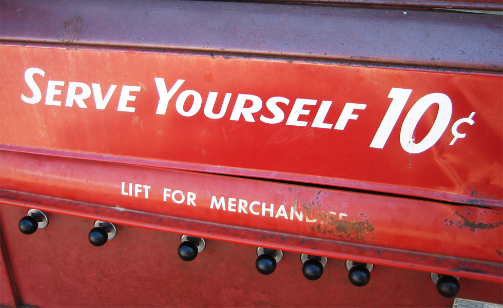 ‘Serve Yourself,’ slogan found on an old vending machine (Photo: banky177, Flickr) ‘Serve Yourself,’ slogan found on an old vending machine (Photo: banky177, Flickr)